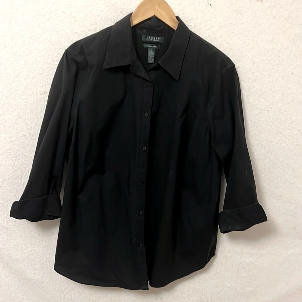 Ralph Lauren Black 3/4 cuffed sleeves "No Iron" 2X